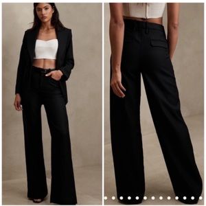 NWT Banana Republic TALL Lido Wide-Leg Wool Pant Black 10